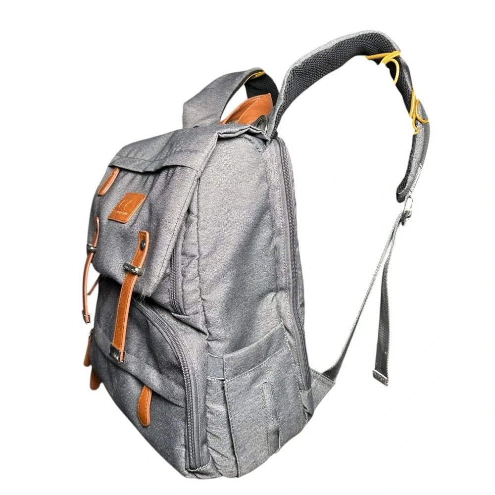 Citi Collective Navigator Backpack Diaper Bag - Gray / Brown Leather